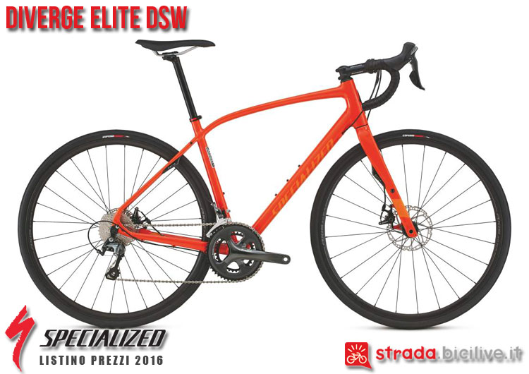 La foto della bici da strada Diverge Elite DSW Specialized sul catalogo e listino prezzi 2016