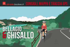 ciclista nella salita del Ghisallo con vista su Bellagio