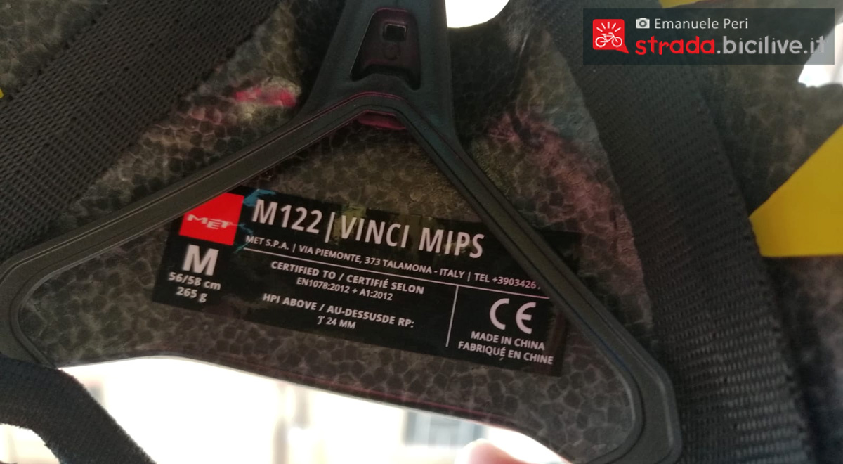 Etichetta interna al casco bici strada MET Vinci MIPS