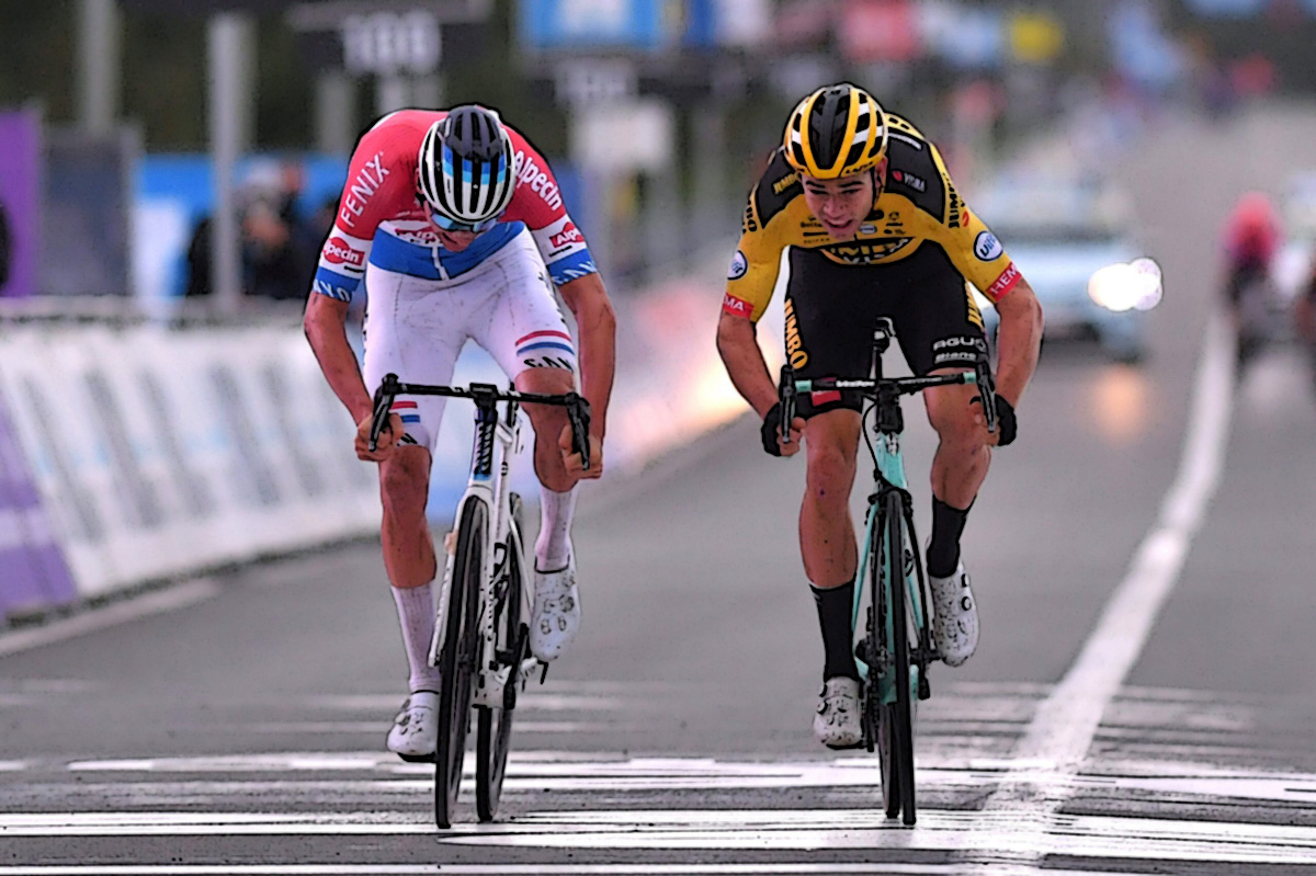 Mathieu van der Poel batte al photofinish Wout van Aert al Giro delle Fiandre 2020