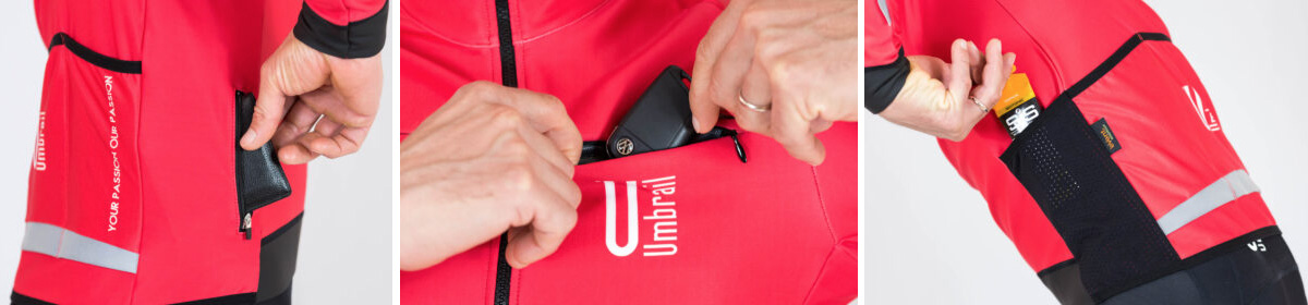 Il dettaglio delle tasche presenti sulla nuova giacca da ciclismo invernale Umbria De Rubertis