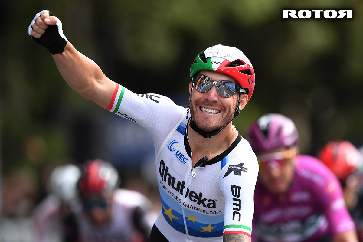 Giacomo Nizzolo durante il Giro d'Italia 2021 montava corona e pedivelle Rotor