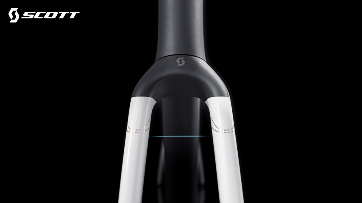 Dettaglio della forcella con apertura di 45mm della nuova bicicletta da gravel Scott Addict Gravel Tuned 2022