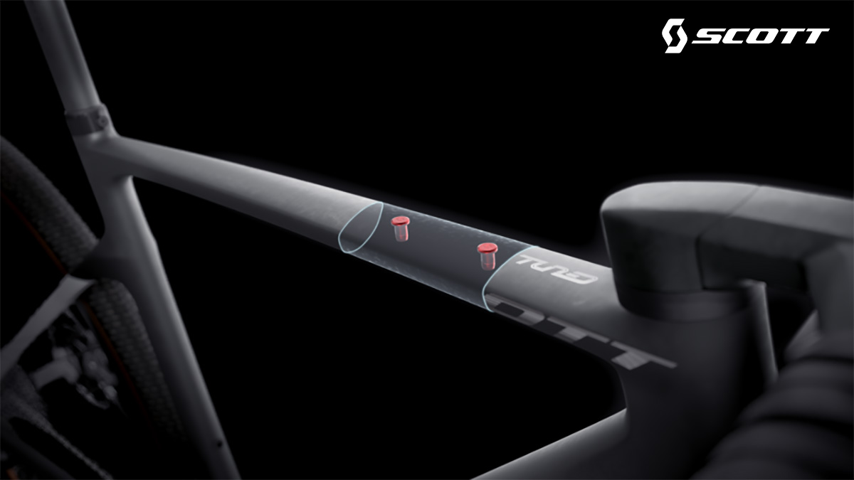Dettaglio dei punti per il montaggio accessori sul telaio della nuova bici da gravel Scott Addict Gravel Tuned 2022