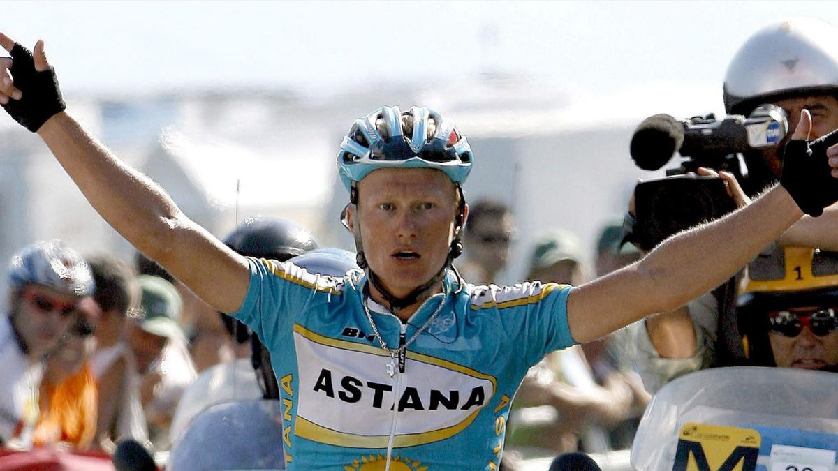 Alexandre Vinokourov all'arrivo della Vuelta nel 2006
