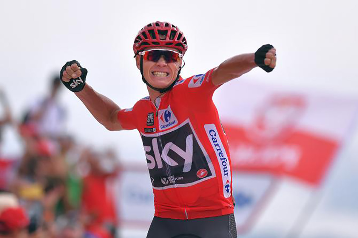 Chris Froome al traguardo della Vuelta nel 2018