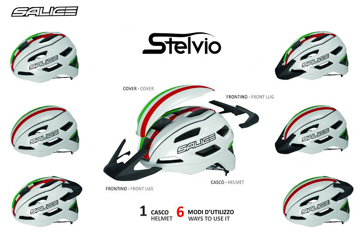 Le varie configurazioni che può assumere il nuovo casco per bici da corsa, gravel e BMX Salice Stelvio