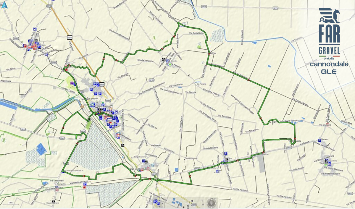 La mappa del percorso da 59 km della nuova corsa non competitiva FAR gravel Cannondale Alé 2022