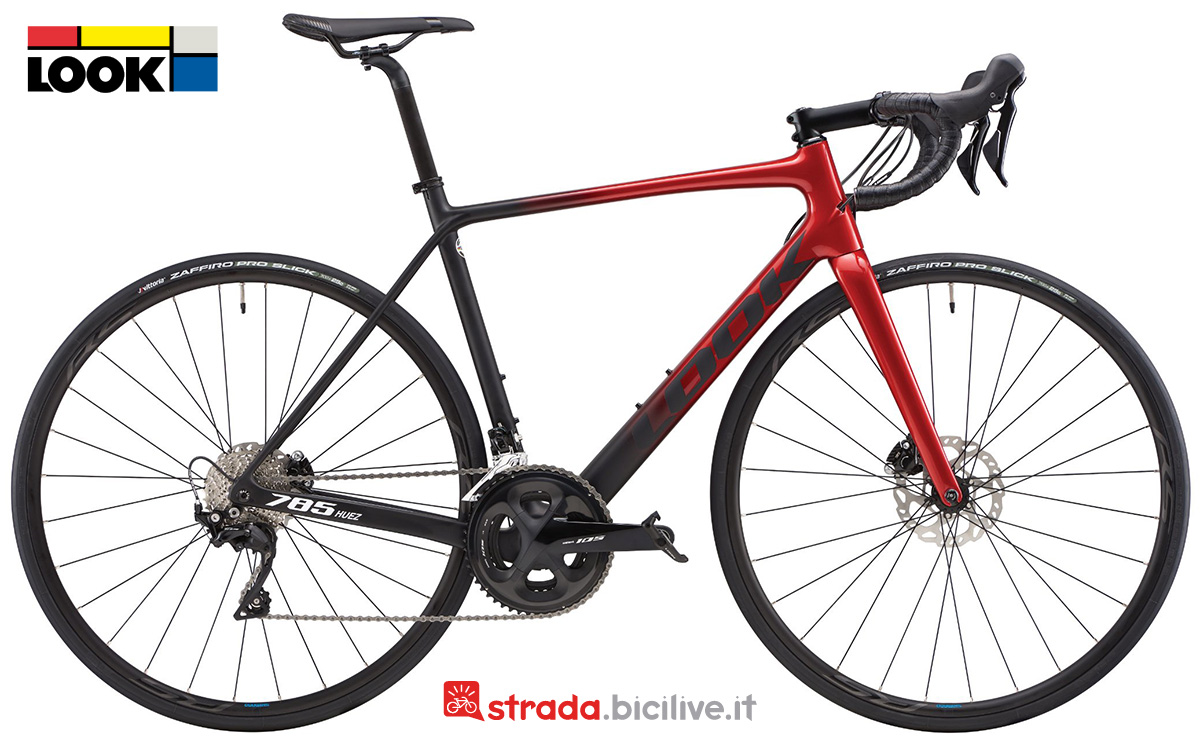 La nuova bicicletta da corsa Look 785 Huez Disc Black Metallic Red Mat Glossy 2022
