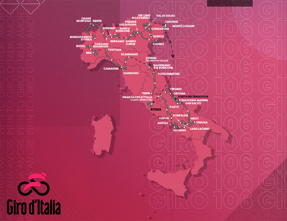 La mappa del percorso del Giro D'Italia 2023