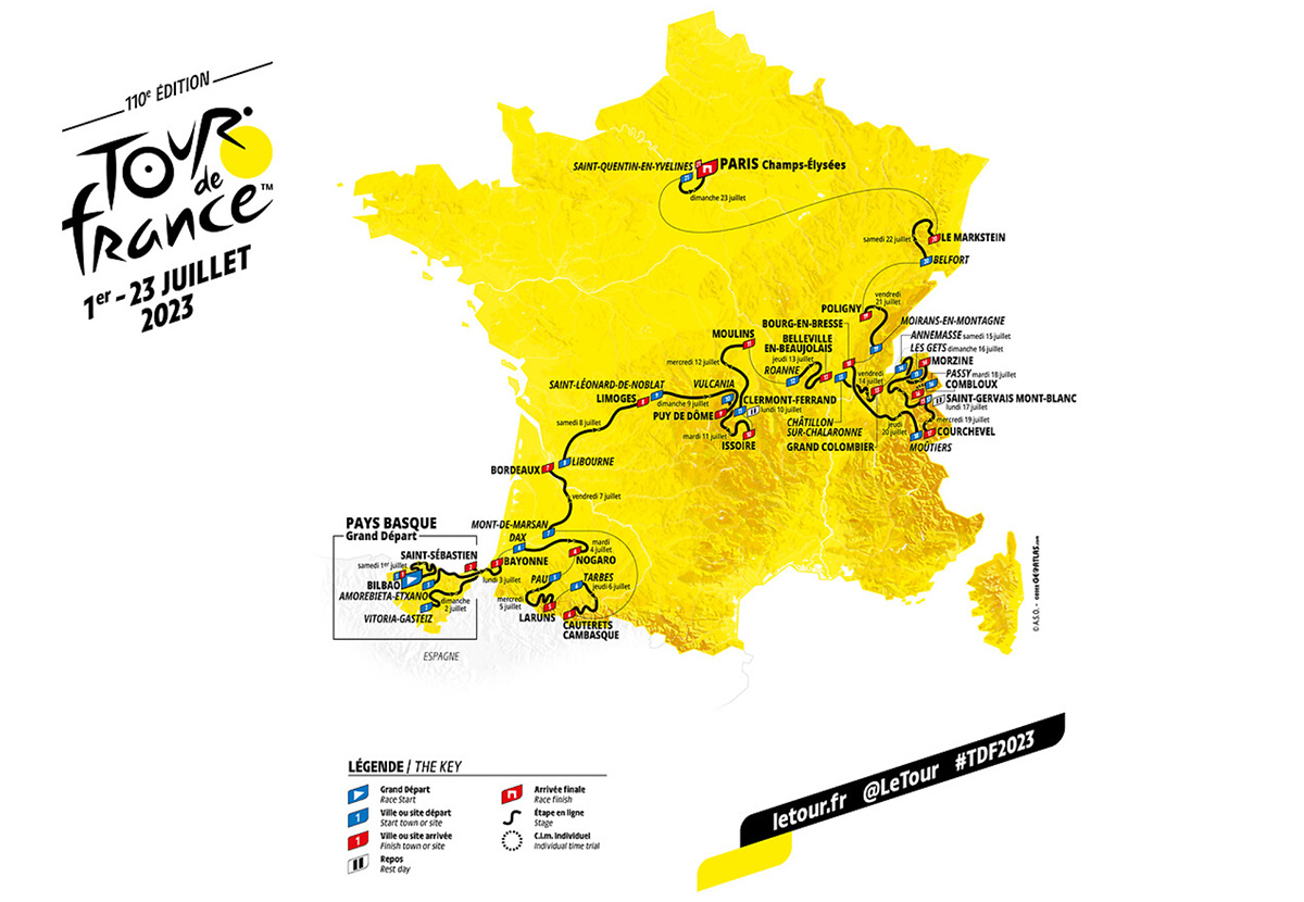 La mappa del percorso del Tour De France 2023