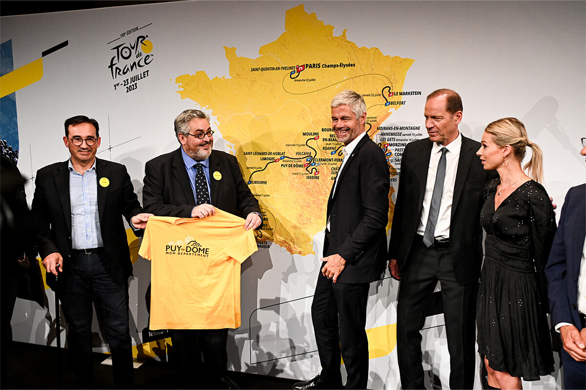 Uno scatto della presentazione alla stampa del nuovo Tour De France 2023